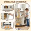 Costzon Corner Play Kitchen, Wooden Toy Cooking Set w/Real Sound & Light, Rotating Faucet, Microwave, Oven, Range Hood, Open Shelf, Pretend Kids Kitchen Playset for Boys, Girls Ages 3+ view 2