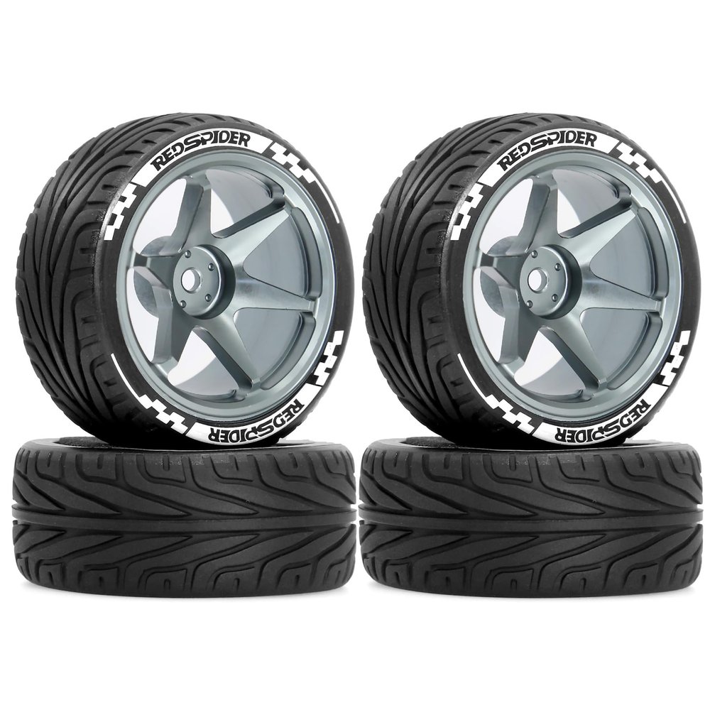 1/10 RC Rally Tire Set Outer Diameter: 68MM Metal Wheel Rim Tires for RC Rally Cars Compatible Models: TT01, TT02, XV01, TA06, PTG2, HPI, KYOSHO FW06, HSP TA06, A959, Traxxas (R426 Titanium)