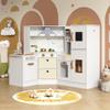 BVIUNTWO Play Kitchen Toy Set, Wooden Kids Kitchen Playset with Real Lights & Sounds, Sink, Stove, Oven, Ice Maker and Accessories for Toddlers Ages 3+, White and Gold view 1