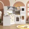 BVIUNTWO Play Kitchen Toy Set, Wooden Kids Kitchen Playset with Real Lights & Sounds, Sink, Stove, Oven, Ice Maker and Accessories for Toddlers Ages 3+, White and Gold view 2
