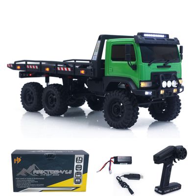 wheelfun 1/18 Remote Control Flatbed Truck 6 * 6 Electric RC Off Road Vehicle Model Metal Chassis Gear Light System Radio Hobby Grade Model for Ages 14+(Green)