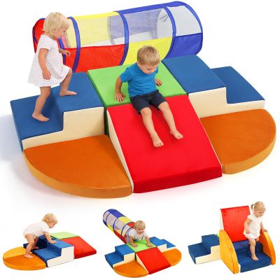 Ancaixin 7-Piece Baby Foam Climbing Blocks with Crawl Tunnel, Soft Foam Climbing Blocks for Toddlers,Baby Play Gym, Indoor Toddler Climbing Toys, Soft Play Set, Birthday Gifts for Boys and Girls