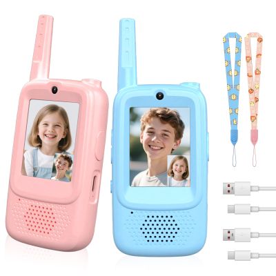 NUFR Video Walkie Talkies for Kids with 6 Voice Changer, Handheld Long Range Rechargeable Video Intercom Toys with Screen, 2 Pack Walkie Talkie for Girls Boys Indoor Outdoor Games Camping