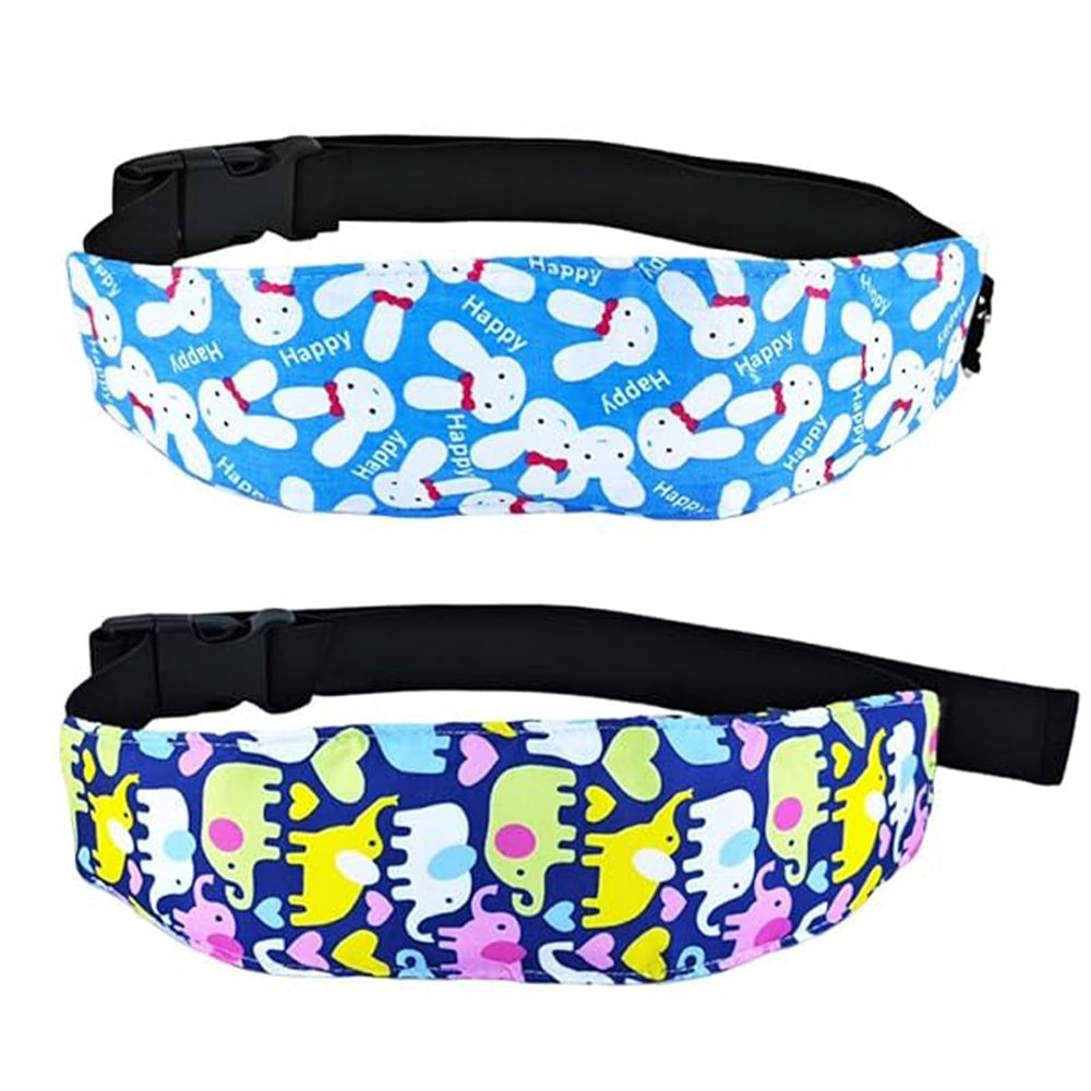 2 Pcs Baby Head Support for Car Seat, Carseat Head Support for Infant Toddler Kids Children Stroller Seat Neck Relief Head Band Sleeping Traveling (Rabbits and Elephants)