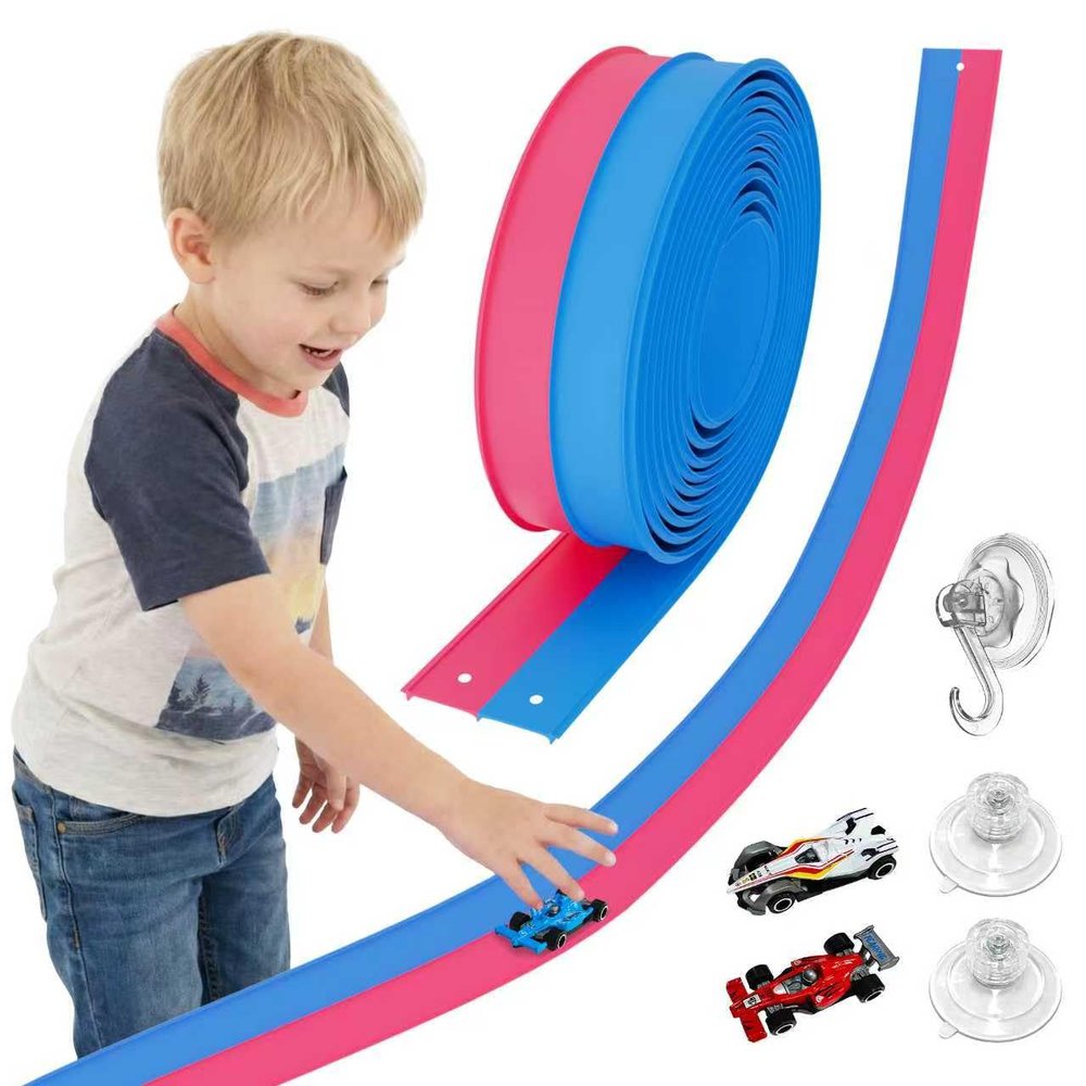 MASSRT 7-in-1 Flexible Race Track for Kids, 15 Ft, Red Blue