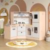 BVIUNTWO Play Kitchen Toy Set, Wooden Kids Kitchen Playset with Real Lights & Sounds, Sink, Stove, Oven, Ice Maker and Accessories for Toddlers Ages 3+, White and Light Wood view 1