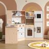BVIUNTWO Play Kitchen Toy Set, Wooden Kids Kitchen Playset with Real Lights & Sounds, Sink, Stove, Oven, Ice Maker and Accessories for Toddlers Ages 3+, White and Light Wood view 2