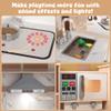 BVIUNTWO Play Kitchen Toy Set, Wooden Kids Kitchen Playset with Real Lights & Sounds, Sink, Stove, Oven, Ice Maker and Accessories for Toddlers Ages 3+, White and Light Wood view 3