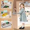 BVIUNTWO Play Kitchen Toy Set, Wooden Kids Kitchen Playset with Real Lights & Sounds, Sink, Stove, Oven, Ice Maker and Accessories for Toddlers Ages 3+, White and Light Wood view 4