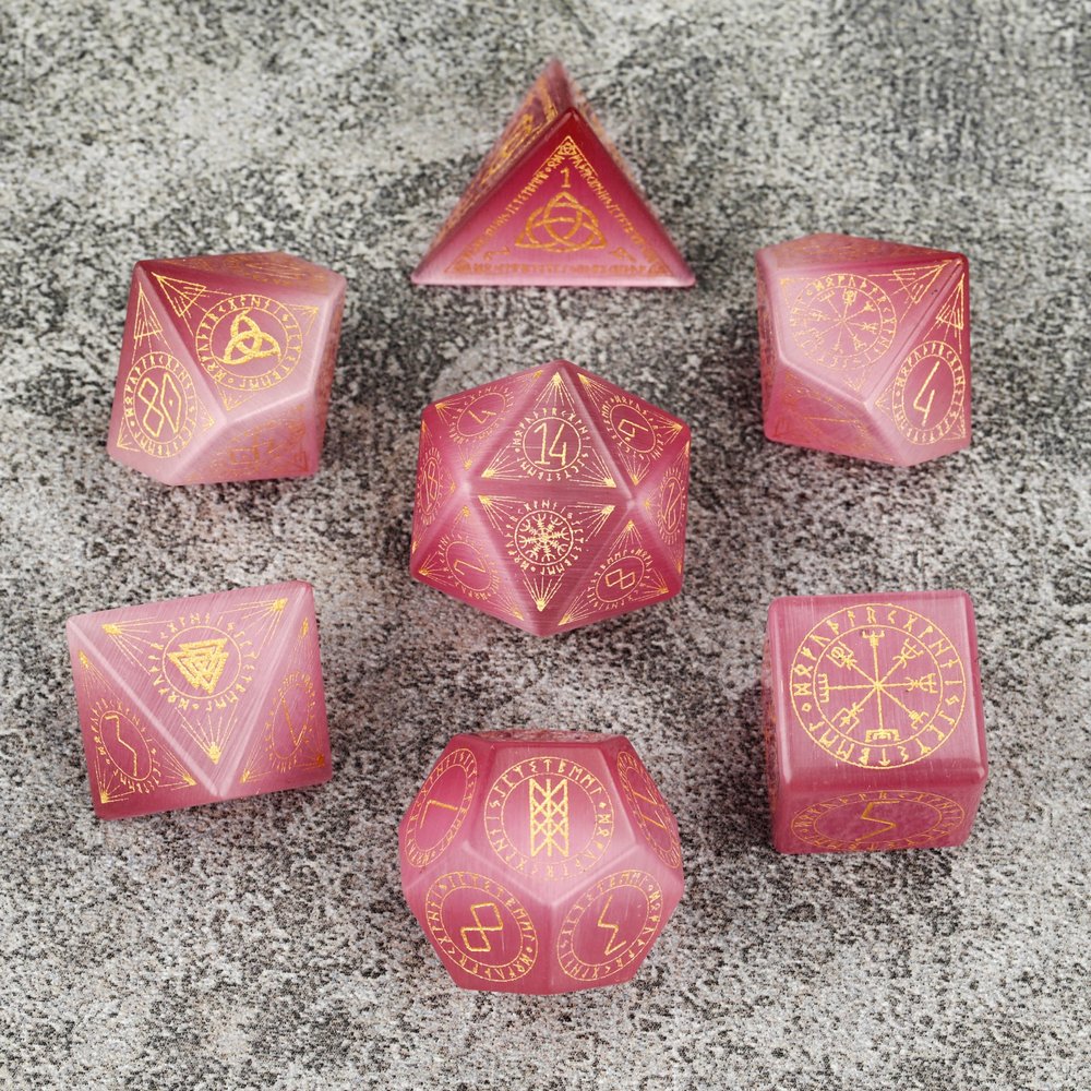 AUSPDICE Stone Dice, DND Dice with Gorgeous Case for Dungeons and Dragons Role Playing Games (TreasurePinkOpal)