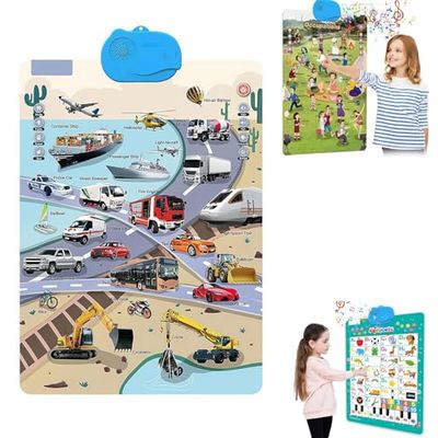 Electronic Alphabet Wall Chart,Kids Interactive Educational Wall Chart Talking Toy,Kids Learning Poster for Toddler Age 3 4 5+,Interactive Educational Toddler Toy, Xmas Birthday Gifts(Transportation)