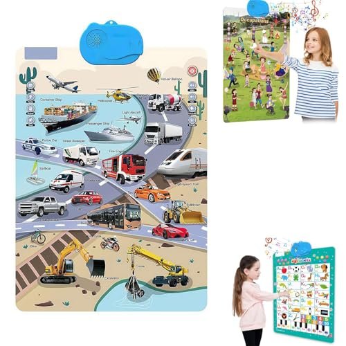 Electronic Alphabet Wall Chart,Kids Interactive Educational Wall Chart Talking Toy,Kids Learning Poster for Toddler Age 3 4 5+,Interactive Educational Toddler Toy, Xmas Birthday Gifts(Transportation)
