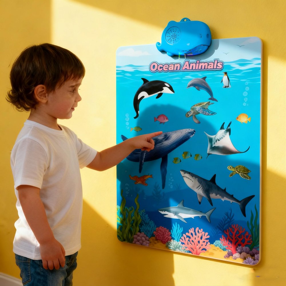 2025 New Talking Wall Chart for Kids, Touch to Learn No Screen Required, English Learning Poster with Songs, ABCs, Numbers, Animal Words & Piano, Learning Through Entertainment