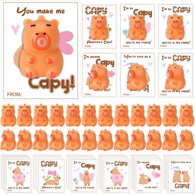 24 Set Valentines Day Gift Bulk Capybara Stress Balls Fun Relief Fidget Squeeze Toys with Positive Cards Mini Animal Desk Decor Capybara Party Favors for Office Teacher Adults(Spit Bubbles)