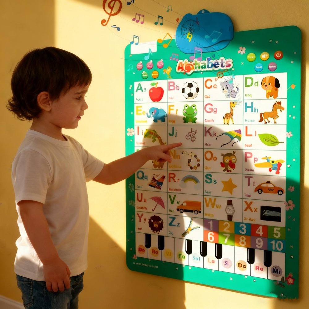 2025 New Talking Wall Chart for Kids, Touch to Learn No Screen Required, English Learning Poster with Songs, ABCs, Numbers, Animal Words & Piano, Learning Through Entertainment
