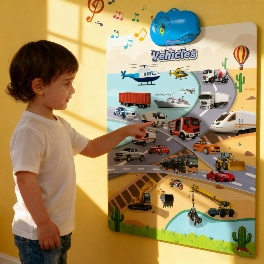 2025 New Talking Wall Chart for Kids, Touch to Learn No Screen Required, English Learning Poster with Songs, ABCs, Numbers, Animal Words & Piano, Learning Through Entertainment