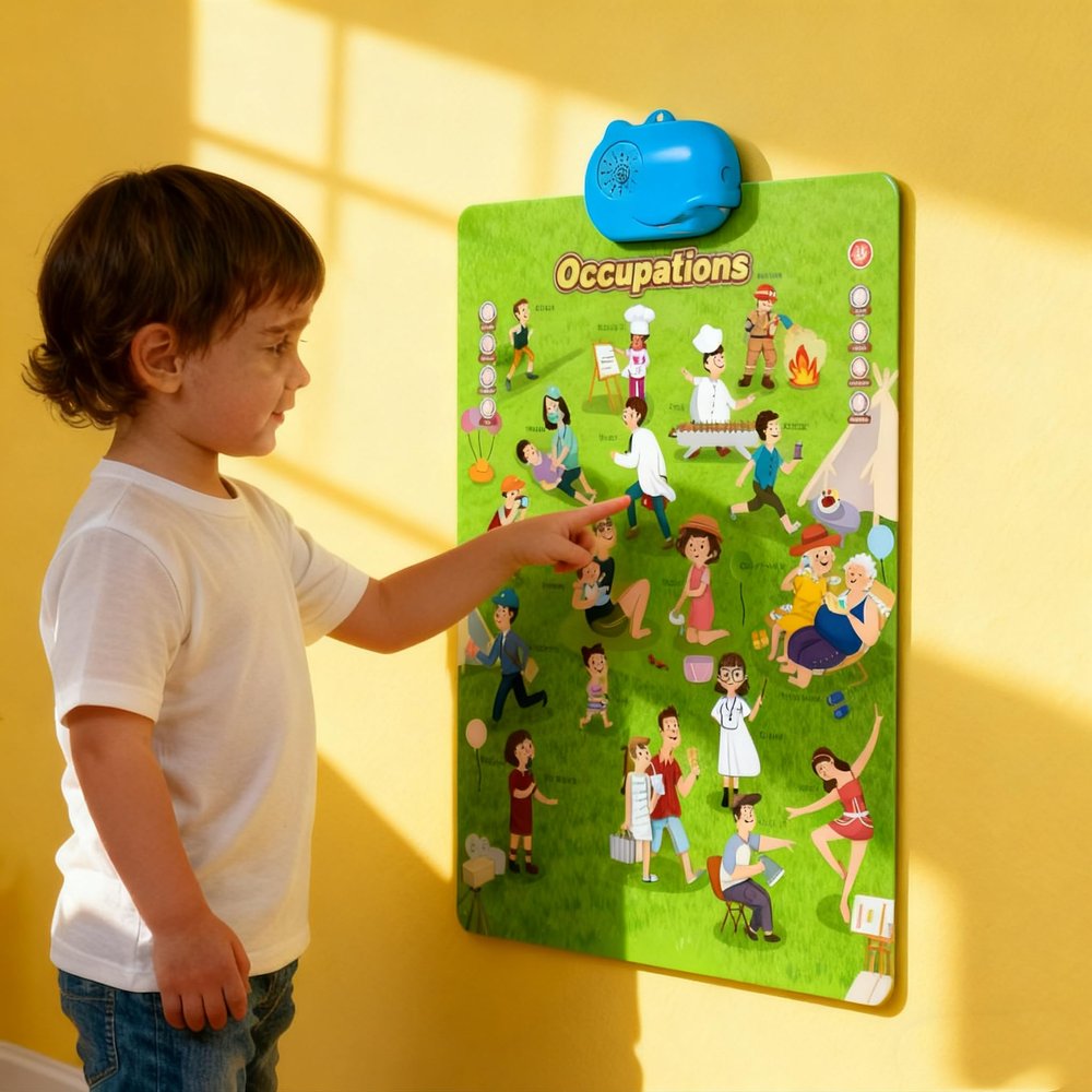 2025 New Talking Wall Chart for Kids, Touch to Learn No Screen Required, English Learning Poster with Songs, ABCs, Numbers, Animal Words & Piano, Learning Through Entertainment