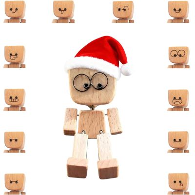Christmas Shaking Feet Wooden Doll with 12 Magnetic Expressions  Handcrafted Figurine for Car Dashboard and Desktop Decor, Swaying Legs Add Fun and Stress Relief to Your Holidays (Style #1)