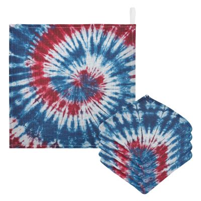 JHKKU Red Blue Tie Dye Baby Washcloths Newborn Muslin Burp Cloths 3 Pack Soft Cotton Baby Face Bath Towel Drool Bibs for Infants, Girls and Boys 11.8 x 11.8 Inch