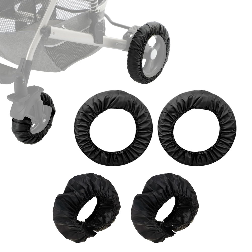 4 Pcs Baby Stroller Wheel Covers Bassinet Stroller Wheel Noise Reducing Protective Hand Washable Stroller Wheel Cover for Baby Stroller Wheelchair Pushchair Jogger (Black)