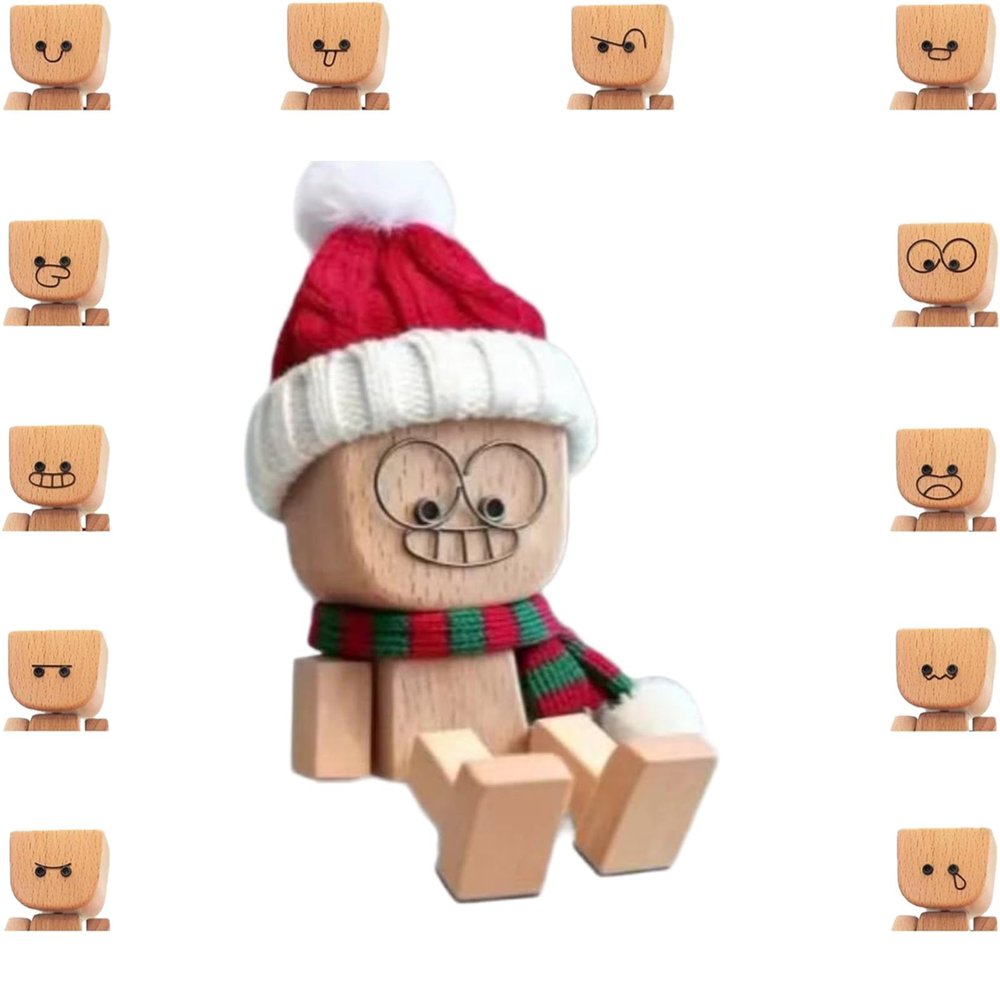 Christmas Shaking Feet Wooden Doll with 12 Magnetic Expressions  Handcrafted Figurine for Car Dashboard and Desktop Decor, Swaying Legs Add Fun and Stress Relief to Your Holidays (Style #2)