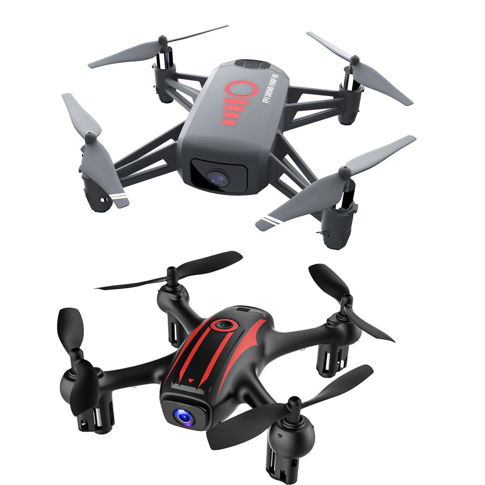 2-Pack 1080P HD Camera DronesBlack and Red Striped Drones for Kids and Gray RC Quadcopter for Kids Adults with Gesture Selfie, 3D Flips, Waypoints Fly, 2 Batteries