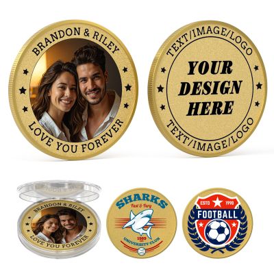 10 Custom Challenge Coins, Metal Commemorative Coin with Logo/Text/Picture, Memorial Gift for Company, Military, Wedding & Anniversary (Gold)