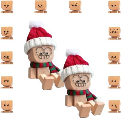 Christmas Shaking Feet Wooden Doll with 12 Magnetic Expressions  Handcrafted Figurine for Car Dashboard and Desktop Decor, Swaying Legs Add Fun and Stress Relief to Your Holidays (Mixed #2)