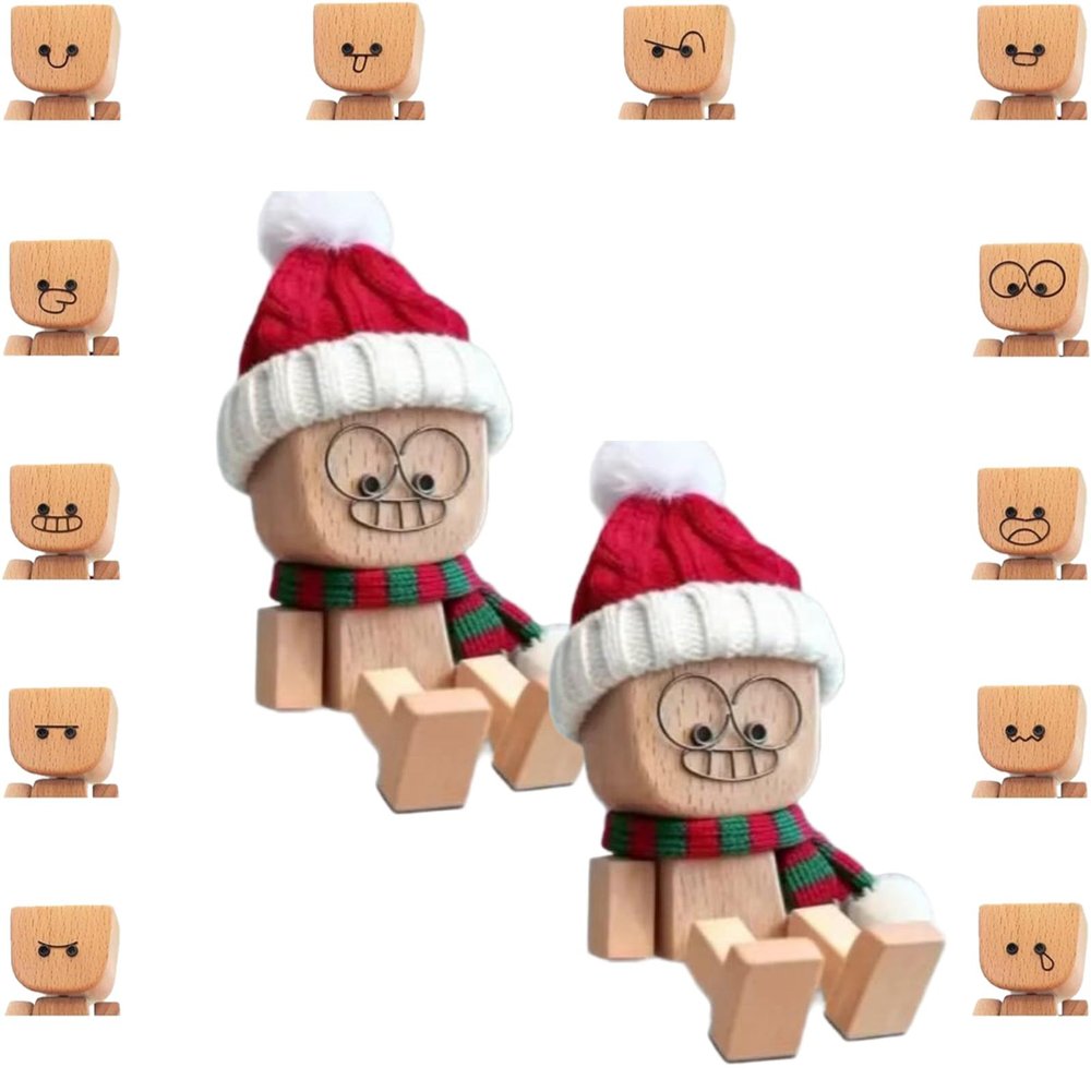 Christmas Shaking Feet Wooden Doll with 12 Magnetic Expressions  Handcrafted Figurine for Car Dashboard and Desktop Decor, Swaying Legs Add Fun and Stress Relief to Your Holidays (Mixed #2)