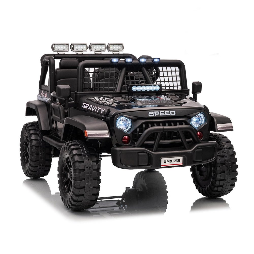 24V Ride on Car for Kids, 2 Seater Electric Truck with Parent Remote Control, Spring Suspension, 2 Speeds, LED Headlight & Music Player, Kids Electric Vehicle for Aged 3-8 Years, Black