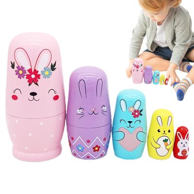 Rabbits Nesting Dolls  Wood | Russian Nesting Doll | Rabbit Wooden NES-ting Doll Handmade Cartoon Stacking Dolls for Kids Educational Stacking Playsets Boys Girls Cartoon Home Decoration Ornament