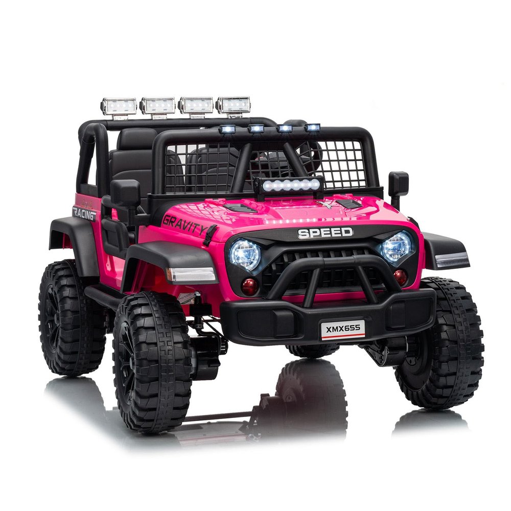 24V Ride on Car for Kids, 2 Seater Electric Truck with Parent Remote Control, Spring Suspension, 2 Speeds, LED Headlight & Music Player, Kids Electric Vehicle for Aged 3-8 Years, Pink