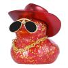 BOZILY Glitter Rubber Ducks Red Rubber Duck with Red Denim Cowboy Hat & Diamond Glasses - Stress Relieving Duck Car Accessories for Dashboard, Office, Home Decor - Unique Gifts for Adults view 1