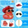 BOZILY Glitter Rubber Ducks Red Rubber Duck with Red Denim Cowboy Hat & Diamond Glasses - Stress Relieving Duck Car Accessories for Dashboard, Office, Home Decor - Unique Gifts for Adults view 2