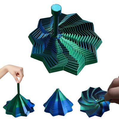 3D Printed Expanded Sensory Fidget Star,Transformable Stress Relief Finger Toy with Detachable Handle,for Office desks as a Stress-Relief Gifts,ADHD & Stress Relief (Blue Green-Detachable Handle)