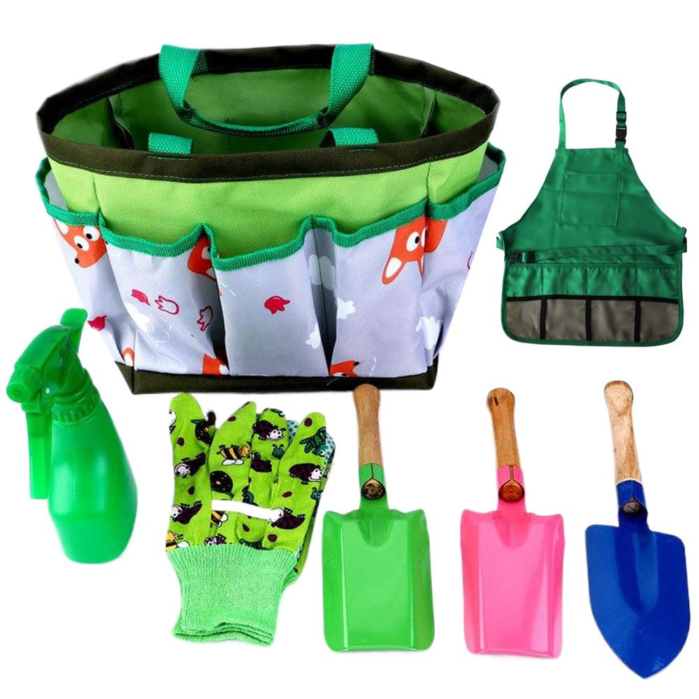 Jorzer Kids Gardening Set 7Pcs/Set Educational Toddler Gardening Includes Apron, Sprayer, Gloves, Hat, Rake, Shovels Kids Tool for Cosplay for ..