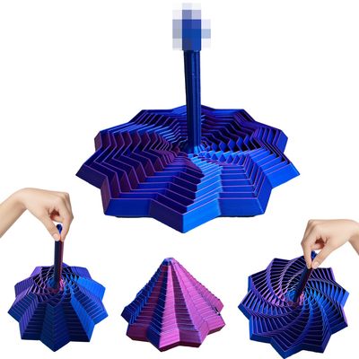 3D Printed Expanded Sensory Fidget Star,Transformable Stress Relief Finger Toy with Detachable Handle,for Office desks as a Stress-Relief Gifts,ADHD & Stress Relief (Red-Blue)
