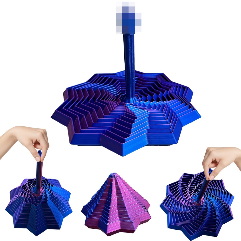 3D Printed Expanded Sensory Fidget Star,Transformable Stress Relief Finger Toy with Detachable Handle,for Office desks as a Stress-Relief Gifts,ADHD & Stress Relief (Red-Blue)