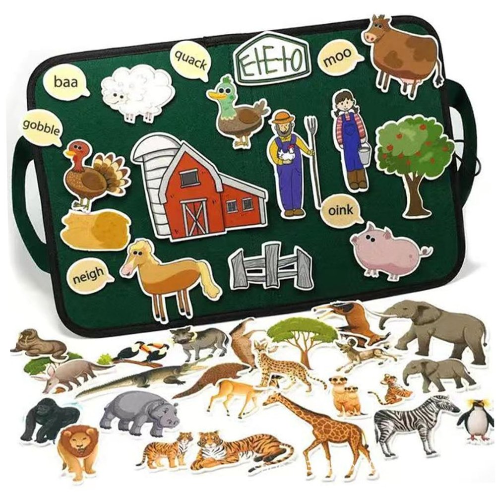 Jorzer 1 Set Felt Board for Toddlers, Animal Farm-Themed Felt Board, Foldable Quiet Book Story Sets with Portable Handle Story Activities Play Kit for Kids..