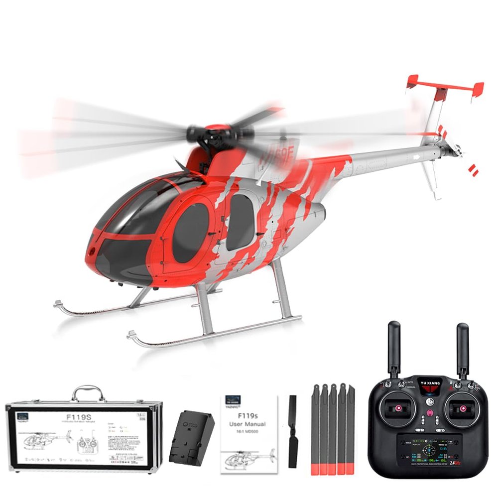 Actualia YU Xiang F119S MD500 Little Bird RC Helicopter, 1/16 Scale 9CH Flybarless Brushless GP/S & Optical Flow Helicopter, 6G/3D Flight Modes Openable Cockpit Military Aircraft Model (RTF)