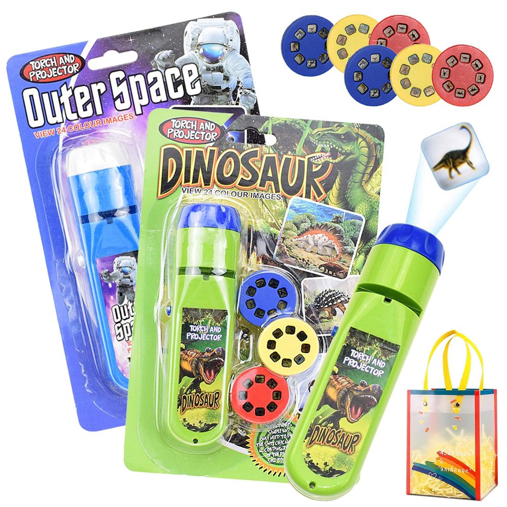 Dinosaur Projector Flashlight - Night Light Technology Toy, Portable Dinosaur Flashlight Projector with 3 Discs&24 Patterns, Dinosaur Projector Light for Kids, for Bedroom/Ceiling/Wall/Tent (2Mix-C)