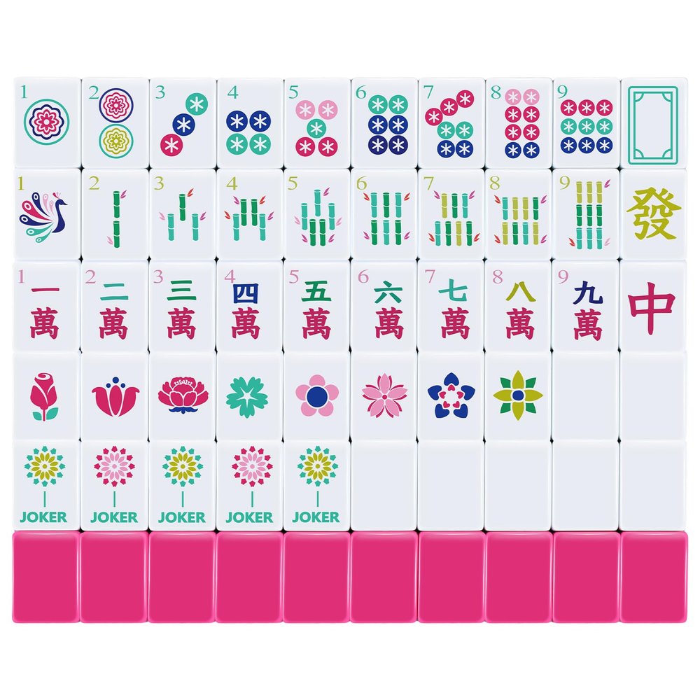 Arrowbash American Mahjong Set Only with 160 Mahjong Tiles 1.2-inch American Mah Jong Set Hand Carved Pattern for Adult Social Party, Mah Jong Lovers Gift (Rose Red)