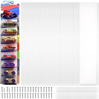 36Pcs Clear Model Car Wall Mount Display for Packaged Die-Cast Cars, Compatible with Hot Wheels & Matchbox Blister Cards, Toy Car Storage Shelf Rack Organizer Case