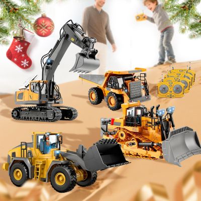 Construction Rc Set of 4 Alloy, Rc Semi Truck with Trailer and Excavator, 360 Rotation Realistic Engineering Design Remote Control Construction Vehicles Equipment with Lights and Sounds (1 Set)