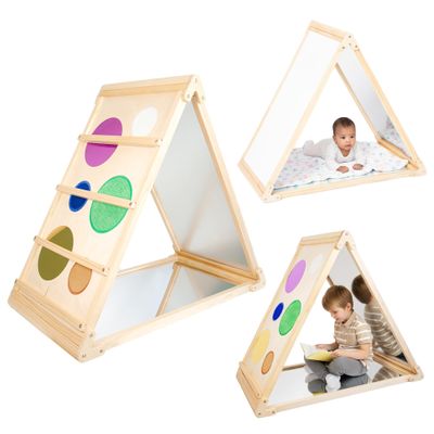 MEKA Triangle Mirror 5 in 1, One Multifunctional Learning Space - Five Ways to Play, Discover and Grow. Baby Sensory Toys, Activity Center for Toddlers, Wood Frame