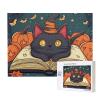RMYRHQ Cat Pumpkin&Book Art Wooden Puzzles for Adults 500 Pieces Cartoon Grey Cat Yellow Eyes Open Book Oranges Pumpkins Bats&Fall Leaves Design for Adults Pet Lovers Holiday Decor&Easter Gifts view 2