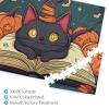 RMYRHQ Cat Pumpkin&Book Art Wooden Puzzles for Adults 500 Pieces Cartoon Grey Cat Yellow Eyes Open Book Oranges Pumpkins Bats&Fall Leaves Design for Adults Pet Lovers Holiday Decor&Easter Gifts view 4