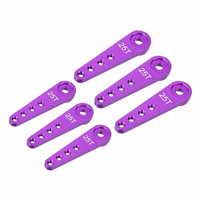 MECCANIXITY 6 Pcs Aluminum Servo Horn Long 25T 25 Teeth Steering Arm 37mm Length Purple Suitable for DIY RC Car/Boat/Airplanes Boat Model Accessories