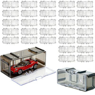 80-Pack Interlocking Toy Car Storage Case for 1/64 Scale Die-Cast Cars, Compatible with Hot Wheels & Matchbox Mini Cars, Clear Dustproof Stackable Display Organizer Box with Wall-Mount Holes (Black)