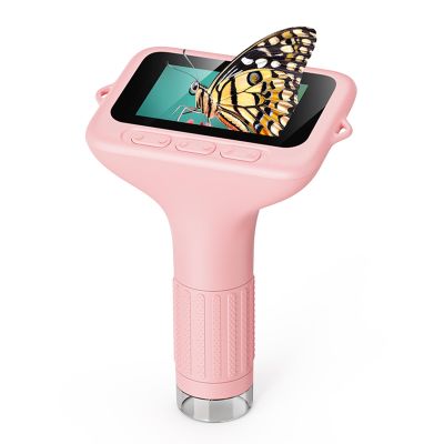 3" Handheld Digital Microscope with Lens, 100X1000X Zoom, 8 LED Lights, Manual Focus, Pocket Portable Microscope for Plants Hair Coins, Science Toy for Kids (Rosy)
